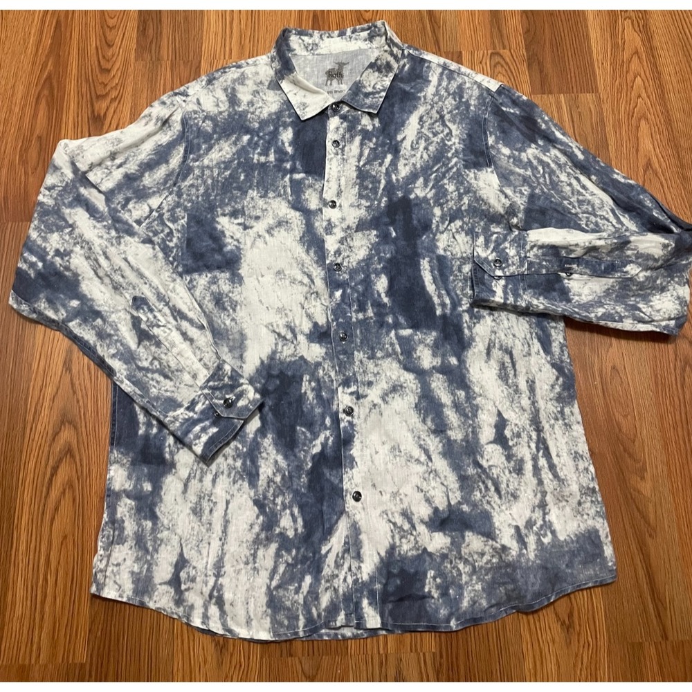 Raffi Shirt Mens Extra Large Pure Linen Cloud Dye Button Front